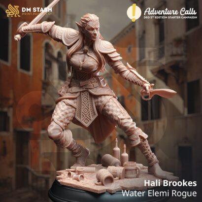 Hali Brookes - Water Elemi Rogue | DM-Stash | 3D-Miniatur | Tabletop | Lifting the Veil Pt l - Adventure Calls| Rogue | DnD 5e+Datenblatt
