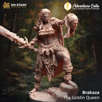 Brakaza - The Goblin Queen | DM-Stash | 3D-Miniatur | Tabletop | Lifting the Veil Pt l - Adventure Calls| Orc | DnD 5e+Datenblatt