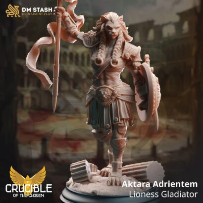 Aktara Adrientem - Lioness Gladiator|DM-Stash|3D-Miniatur|Tabletop| Crucible of the Chosen-Blood fot the Gods|DnD 5e+Datenblatt