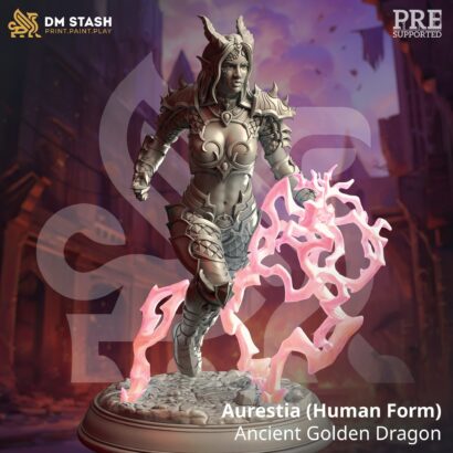 Aurestia - Ancient Golden Dragon (Humanform)|DM-Stash|3D-Miniatur|Tabletop| The Siege of Nirloom|Drache|DnD 5e+Datenblatt