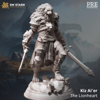Kiz Ai’er - The Lionheart|DM-Stash|3D-Miniatur|Arisen Depths l -Hex Hunters of Brightstone|König|DnD 5e+Datenblatt|Krieger