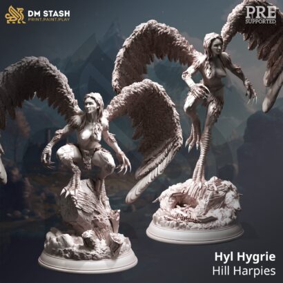 Hyl Hygrie - Hill Harpies|DM-Stash|3D-Miniatur|Arisen Depths l -Hex Hunters of Brightstone|König|DnD 5e+Datenblatt|Harpien