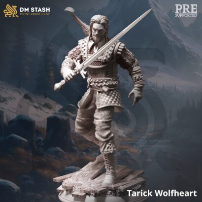 Tarick Wolfheart|DM-Stash|3D-Miniatur|Arisen Depths l -Hex Hunters of Brightstone|König|DnD 5e+Datenblatt|Jäger