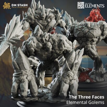 The Three Faces - Elemental Golems 3x |DM-Stash|3D-Miniatur|Tabletop| War of the Elements - The Rupture Pt. 1 |DnD 5e+Datenblatt