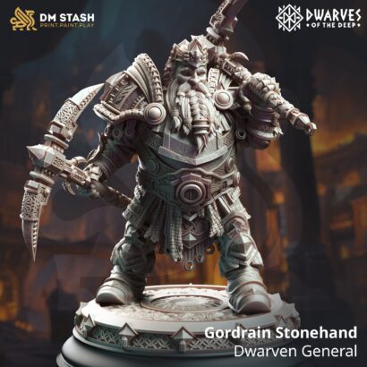 Gordrain Stonehand-Dwarven General  | DM-Stash | 3D-Miniatur | Tabletop | The Rupture Pt II: Dwarves of the Deep| DnD 5e+Datenblatt