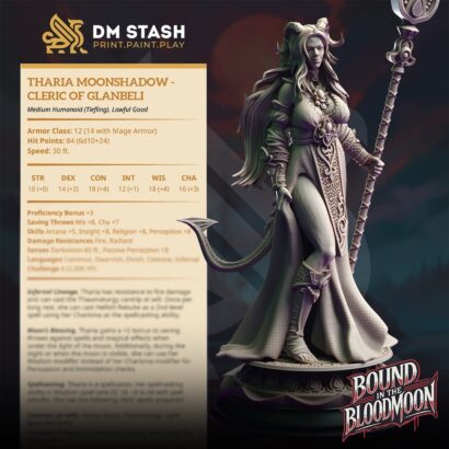 Tharia Moonshadow - Cleric of Glanbeli |DM-Stash| 3D-Miniatur | Tabletop |Rupture Pt III - Bound in the Bloodmoon|Knight|DnD 5e+Datenblatt