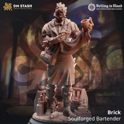 Brick - Soulforged Bartender |DM-Stash| 3D-Miniatur | Tabletop |Betting in Blood|NPC|DnD 5e+Datenblatt