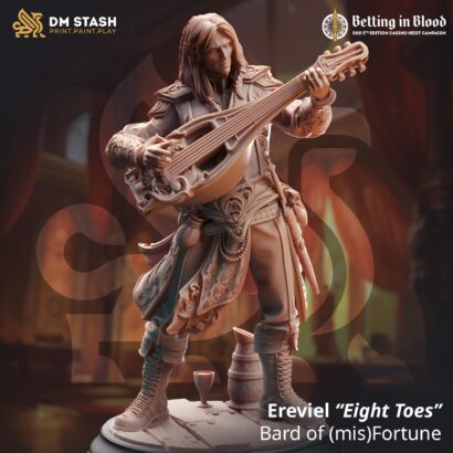 Ereviel “Eight Toes” - Bard of (mis)Fortune |DM-Stash| 3D-Miniatur | Tabletop |Betting in Blood|NPC|DnD 5e+Datenblatt