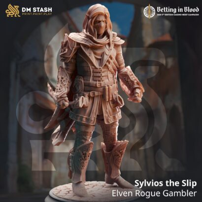 Sylvios the Slip - Elven Rogue Gambler |DM-Stash| 3D-Miniatur | Tabletop |Betting in Blood|Rogue|DnD 5e+Datenblatt