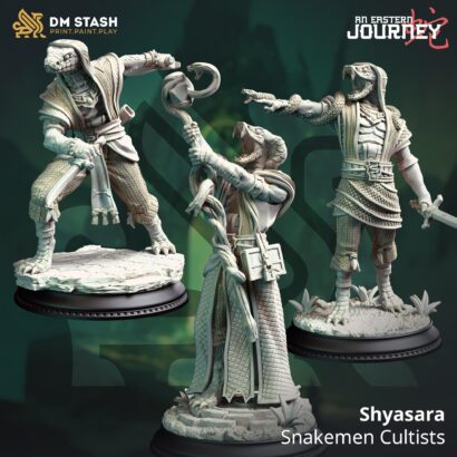 3 x Shyasara - Snakemen Cultists|3D-Minis|32mm|40mm|DM-Stash|An Eastern Journey|DnD5e+Datenblatt