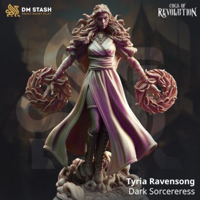 Tyria Ravensong - Dark Sorcereress |3D-Minis|32mm|40mm|DM-Stash| Cogs of Revolution | DnD5e+Datenblatt | Steampunk |Miniature|DnD-Mini