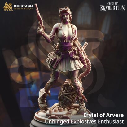 Eryial of Arvere - Unhinged Explosives Enthusiast |3D-Minis|32mm|40mm|DM-Stash|Cogs of Revolution|DnD5e+Datenblatt|Human|Miniature|DnD-Mini