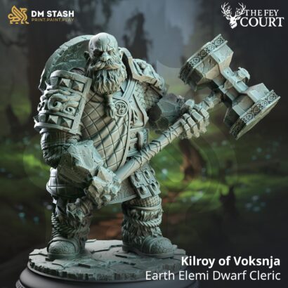 Kilroy of Voksnja - Earth Elemi Dwarf Cleric|DM-Stash|3D-Miniatur|Tabletop|The Fey Court |Dwarf Cleric|Zwerg|DnD 5e+Datenblatt