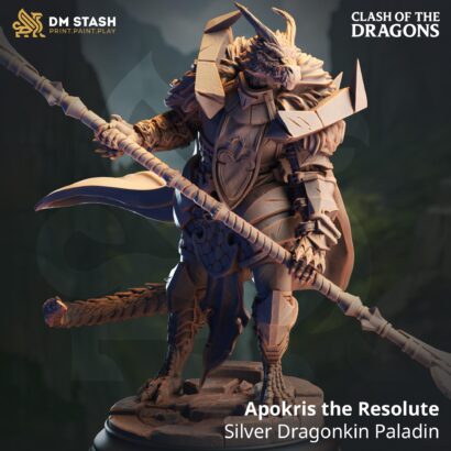 Apokris the Resolute - Silver Dragonkin Paladin| DM-Stash|3D-Miniatur|Tabletop|Clash of the Dragons: One Evil for Another|DnD 5e+Datenblatt