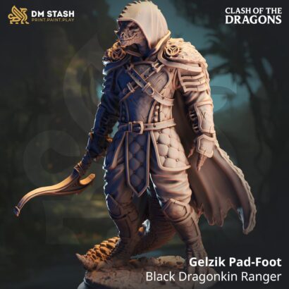 Gelzik Pad-Foot - Black Dragonkin Ranger | DM-Stash|3D-Miniatur|Tabletop|Clash of the Dragons: One Evil for Another|DnD 5e+Datenblatt
