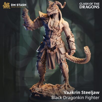 Vaakrin Steeljaw - Black Dragonkin Fighter| DM-Stash|3D-Miniatur|Tabletop|Clash of the Dragons: One Evil for Another|DnD 5e+Datenblatt