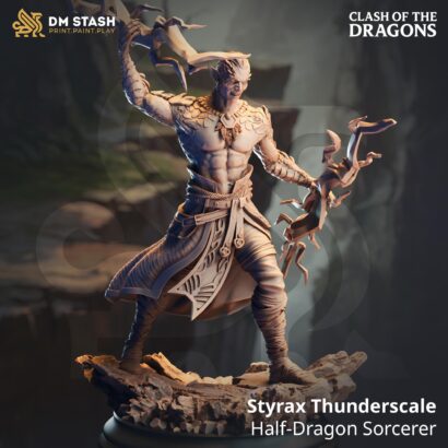 Styrax Thunderscale - Half-Dragon Sorcerer| DM-Stash|3D-Miniatur|Tabletop|Clash of the Dragons: One Evil for Another|DnD 5e+Datenblatt
