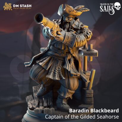 Baradin Blackbeard-Captain of the Gilded Seahorse | DM-Stash|3D-Miniatur|Tabletop|Blood on the Sails: The Cursed Voyage|DnD 5e+Datenblatt