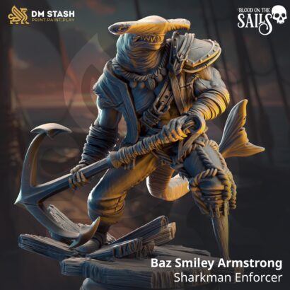 Baz Smiley Armstrong - Sharkman Enforcer - Great White| DM-Stash|3D-Miniatur|Blood on the Sails: One The Cursed Voyage|DnD 5e+Datenblatt