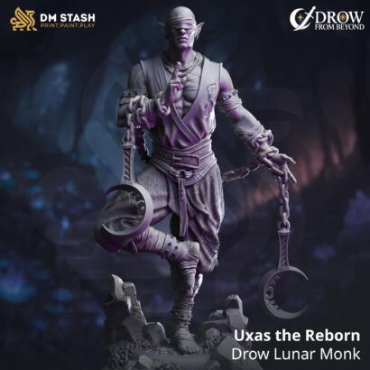 Uxas the Reborn Drow Lunar Monk Back | DM-Stash|3D-Miniatur|Tabletop| Elsebound Chronicles - Drow From Beyond |DnD 5e+Datenblatt