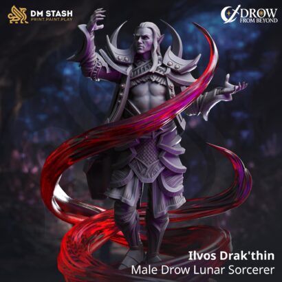 Ilvos Drak_thin - Male Drow Lunar Sorcerer | DM-Stash|3D-Miniatur|Tabletop| Elsebound Chronicles - Drow From Beyond |DnD 5e+Datenblatt